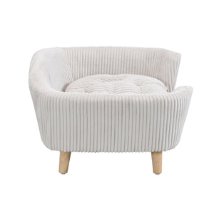 English Elm Christopher Knight Home® - Elevated Dog Bed Frame with Corduroy Pet Couch, Rubber Wood Legs, Supportive Foam for Small Dogs Beige N779P179967A