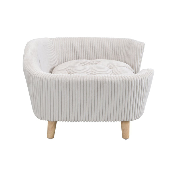 English Elm Elevated Pet Sofa with Corduroy Upholstery Rubberwood Legs and Supportive Foam for Small Dogs Beige N779P395017A