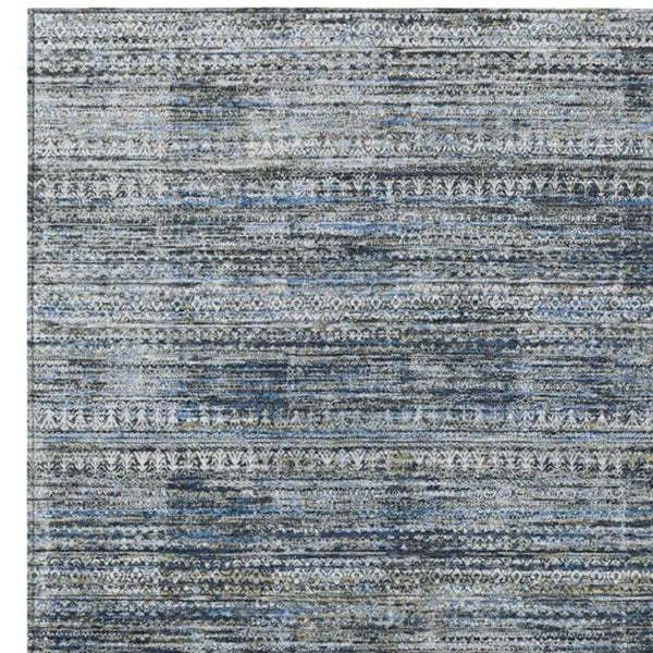 HomeRoots 5' Stylish Denim Blue and Ivory Striped Indoor Outdoor Area Rug for Effortless Coastal Charm 5' X 8' 627780