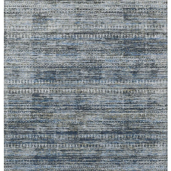 HomeRoots 5' Stylish Denim Blue and Ivory Striped Indoor Outdoor Area Rug for Effortless Coastal Charm 5' X 8' 627780