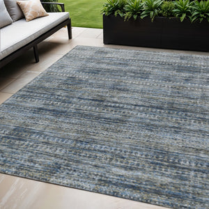 HomeRoots 5' Stylish Denim Blue and Ivory Striped Indoor Outdoor Area Rug for Effortless Coastal Charm 5' X 8' 627780
