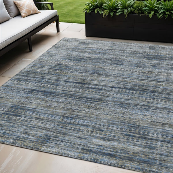 HomeRoots 5' Stylish Denim Blue and Ivory Striped Indoor Outdoor Area Rug for Effortless Coastal Charm 5' X 8' 627780