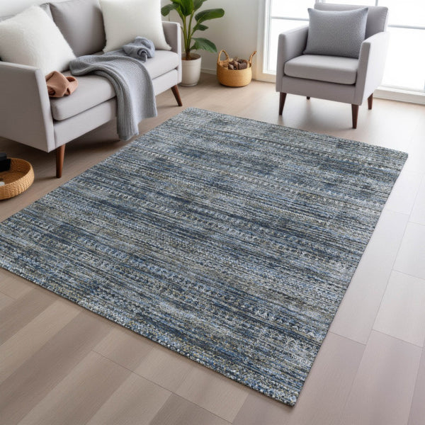 HomeRoots 5' Stylish Denim Blue and Ivory Striped Indoor Outdoor Area Rug for Effortless Coastal Charm 5' X 8' 627780