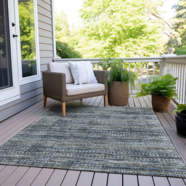 HomeRoots 5' Stylish Denim Blue and Ivory Striped Indoor Outdoor Area Rug for Effortless Coastal Charm 5' X 8' 627780