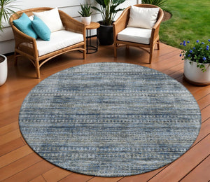 HomeRoots 5' Stylish Denim Blue and Ivory Striped Indoor Outdoor Area Rug for Effortless Coastal Charm 8' Round 627781