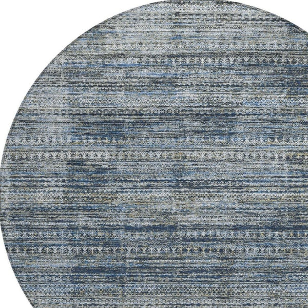 HomeRoots 5' Stylish Denim Blue and Ivory Striped Indoor Outdoor Area Rug for Effortless Coastal Charm 8' Round 627781