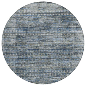 HomeRoots 5' Stylish Denim Blue and Ivory Striped Indoor Outdoor Area Rug for Effortless Coastal Charm 8' Round 627781