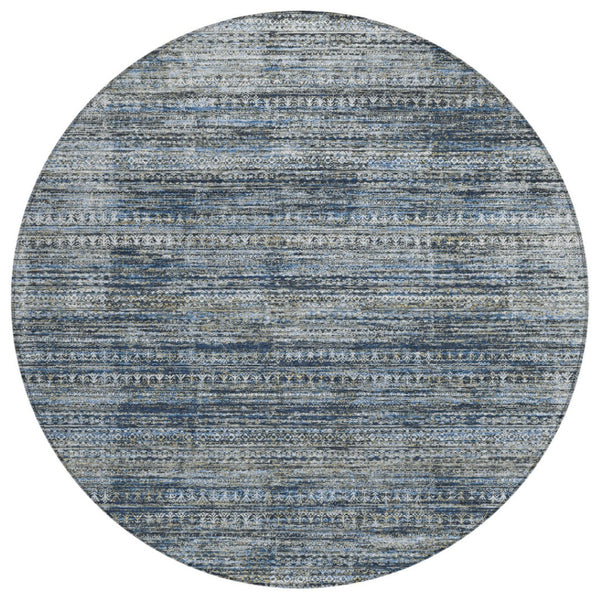 HomeRoots 5' Stylish Denim Blue and Ivory Striped Indoor Outdoor Area Rug for Effortless Coastal Charm 8' Round 627781