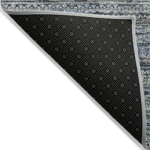 HomeRoots 5' Stylish Denim Blue and Ivory Striped Indoor Outdoor Area Rug for Effortless Coastal Charm 8' Round 627781