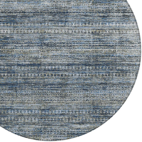HomeRoots 5' Stylish Denim Blue and Ivory Striped Indoor Outdoor Area Rug for Effortless Coastal Charm 8' Round 627781