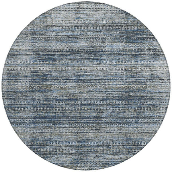 HomeRoots 5' Stylish Denim Blue and Ivory Striped Indoor Outdoor Area Rug for Effortless Coastal Charm 8' Round 627781