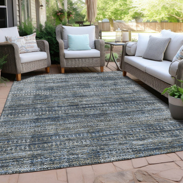 HomeRoots 5' Stylish Denim Blue and Ivory Striped Indoor Outdoor Area Rug for Effortless Coastal Charm 8' X 10' 627782