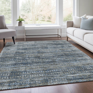 HomeRoots 5' Stylish Denim Blue and Ivory Striped Indoor Outdoor Area Rug for Effortless Coastal Charm 9' X 12' 627783