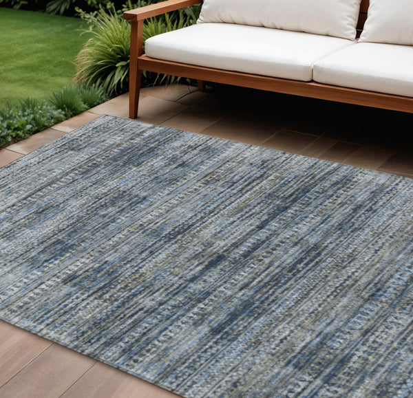 HomeRoots 5' Stylish Denim Blue and Ivory Striped Indoor Outdoor Area Rug for Effortless Coastal Charm 10' X 14' 627784
