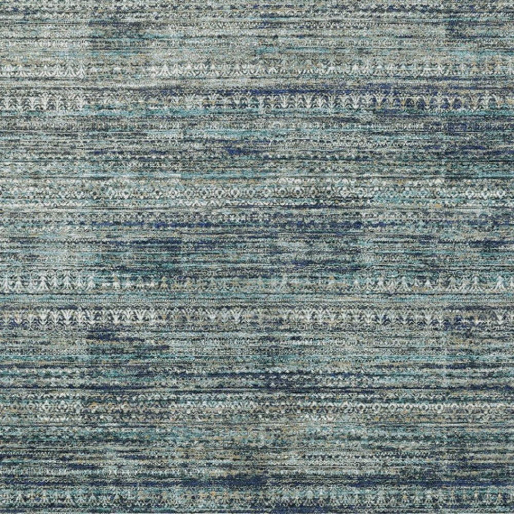 HomeRoots 5' Durable Teal Blue and Ivory Striped Area Rug for Indoor and Outdoor Use - Easy Care, Stylish Design 5' X 8' 627786