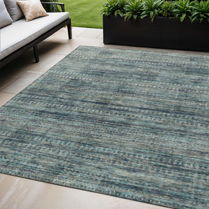 HomeRoots 5' Durable Teal Blue and Ivory Striped Area Rug for Indoor and Outdoor Use - Easy Care, Stylish Design 5' X 8' 627786