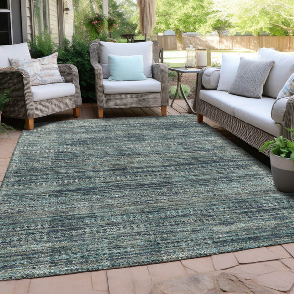 HomeRoots 5' Durable Teal Blue and Ivory Striped Area Rug for Indoor and Outdoor Use - Easy Care, Stylish Design 5' X 8' 627786