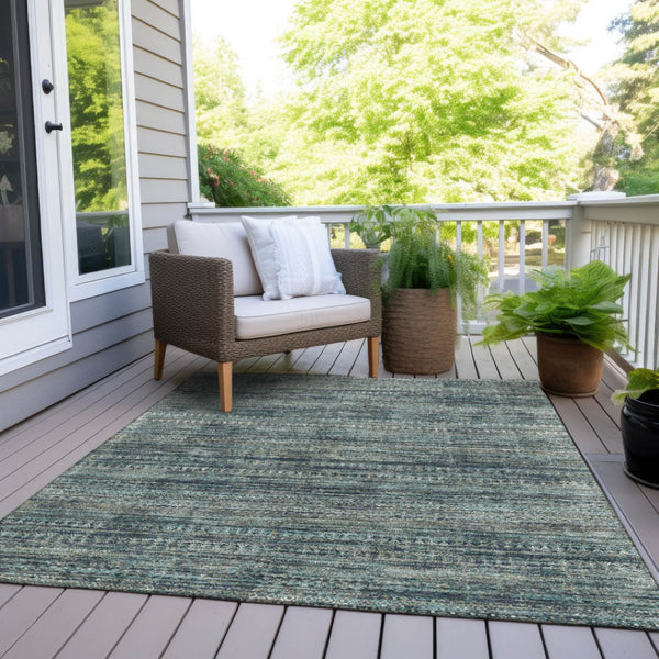 HomeRoots 5' Durable Teal Blue and Ivory Striped Area Rug for Indoor and Outdoor Use - Easy Care, Stylish Design 5' X 8' 627786