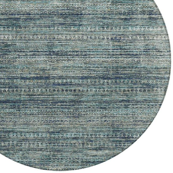 HomeRoots 5' Durable Teal Blue and Ivory Striped Area Rug for Indoor and Outdoor Use - Easy Care, Stylish Design 8' Round 627787