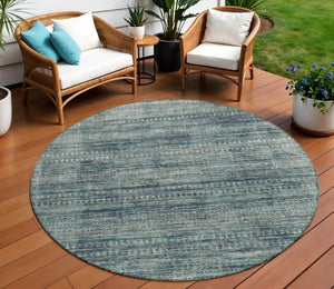 HomeRoots 5' Durable Teal Blue and Ivory Striped Area Rug for Indoor and Outdoor Use - Easy Care, Stylish Design 8' Round 627787