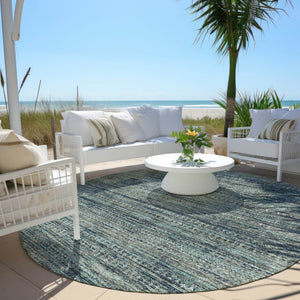 HomeRoots 5' Durable Teal Blue and Ivory Striped Area Rug for Indoor and Outdoor Use - Easy Care, Stylish Design 8' Round 627787