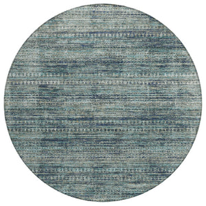HomeRoots 5' Durable Teal Blue and Ivory Striped Area Rug for Indoor and Outdoor Use - Easy Care, Stylish Design 8' Round 627787