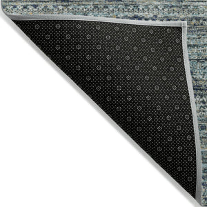 HomeRoots 5' Durable Teal Blue and Ivory Striped Area Rug for Indoor and Outdoor Use - Easy Care, Stylish Design 8' Round 627787