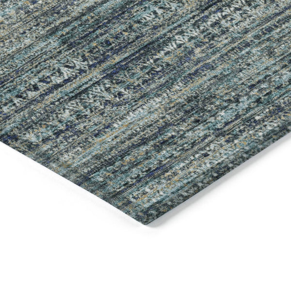 HomeRoots 5' Durable Teal Blue and Ivory Striped Area Rug for Indoor and Outdoor Use - Easy Care, Stylish Design 8' Round 627787