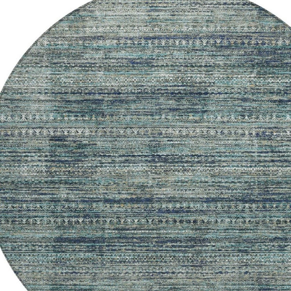 HomeRoots 5' Durable Teal Blue and Ivory Striped Area Rug for Indoor and Outdoor Use - Easy Care, Stylish Design 8' Round 627787