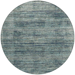 HomeRoots 5' Durable Teal Blue and Ivory Striped Area Rug for Indoor and Outdoor Use - Easy Care, Stylish Design 8' Round 627787