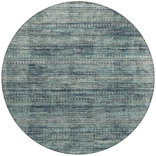 HomeRoots 5' Durable Teal Blue and Ivory Striped Area Rug for Indoor and Outdoor Use - Easy Care, Stylish Design 8' Round 627787