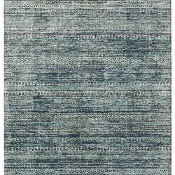 HomeRoots 5' Durable Teal Blue and Ivory Striped Area Rug for Indoor and Outdoor Use - Easy Care, Stylish Design 8' X 10' 627788