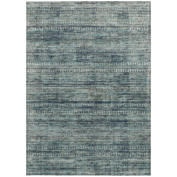 HomeRoots 5' Durable Teal Blue and Ivory Striped Area Rug for Indoor and Outdoor Use - Easy Care, Stylish Design 8' X 10' 627788