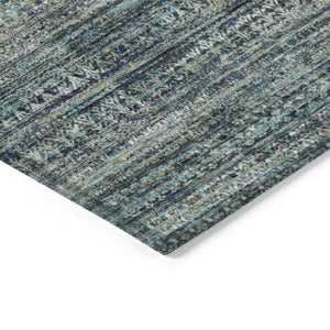 HomeRoots 5' Durable Teal Blue and Ivory Striped Area Rug for Indoor and Outdoor Use - Easy Care, Stylish Design 8' X 10' 627788