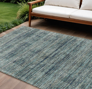HomeRoots 5' Durable Teal Blue and Ivory Striped Area Rug for Indoor and Outdoor Use - Easy Care, Stylish Design 10' X 14' 627790