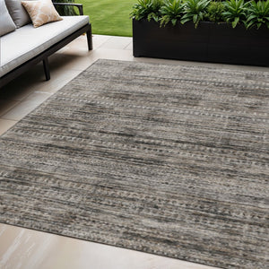 HomeRoots 5' Stylish Taupe and Ivory Striped Washable Area Rug for Indoor and Outdoor Spaces - Easy Care! 5' X 8' 627792