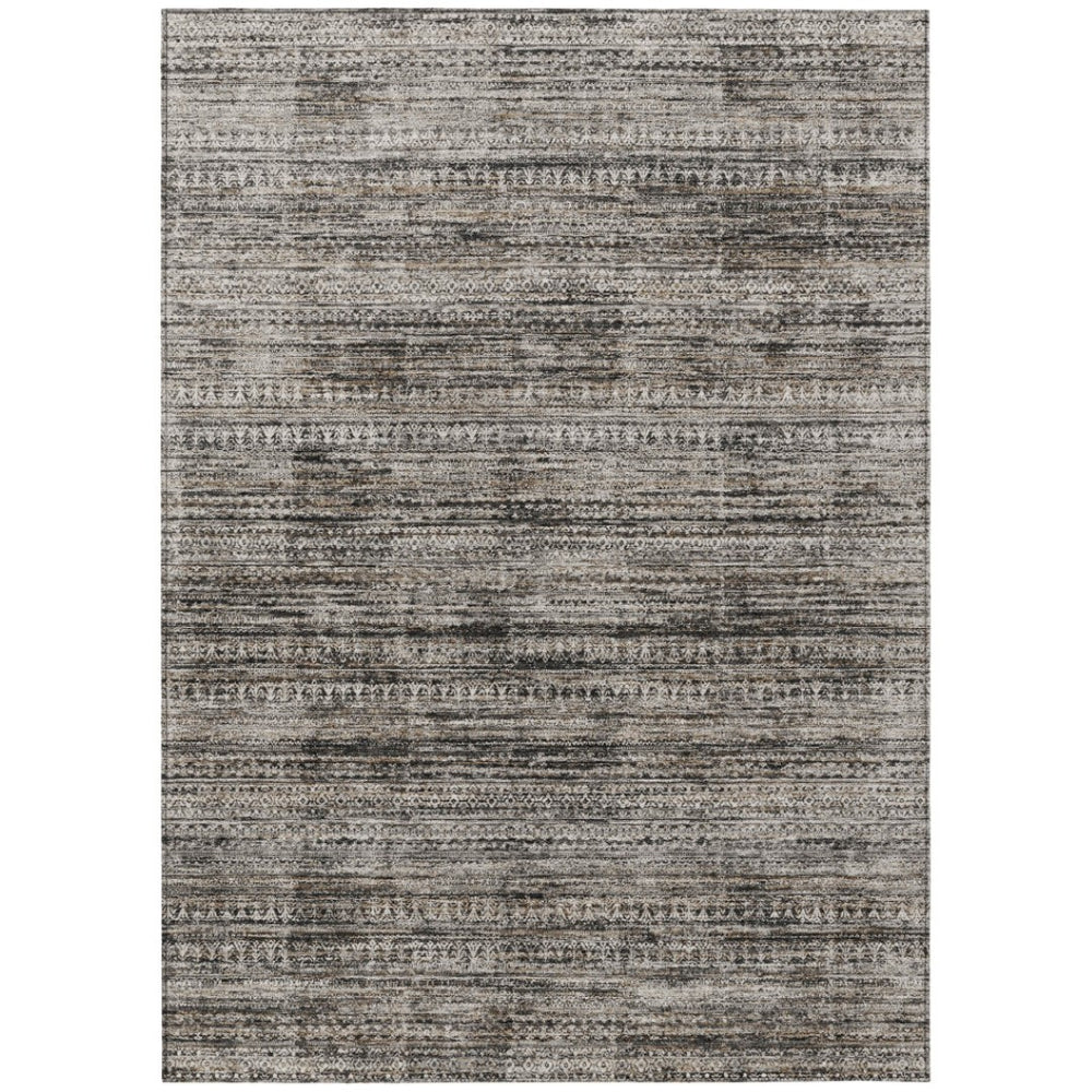 HomeRoots 5' Stylish Taupe and Ivory Striped Washable Area Rug for Indoor and Outdoor Spaces - Easy Care! 5' X 8' 627792