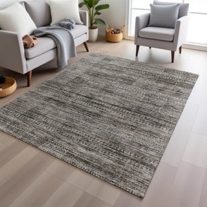 HomeRoots 5' Stylish Taupe and Ivory Striped Washable Area Rug for Indoor and Outdoor Spaces - Easy Care! 5' X 8' 627792