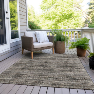 HomeRoots 5' Stylish Taupe and Ivory Striped Washable Area Rug for Indoor and Outdoor Spaces - Easy Care! 5' X 8' 627792