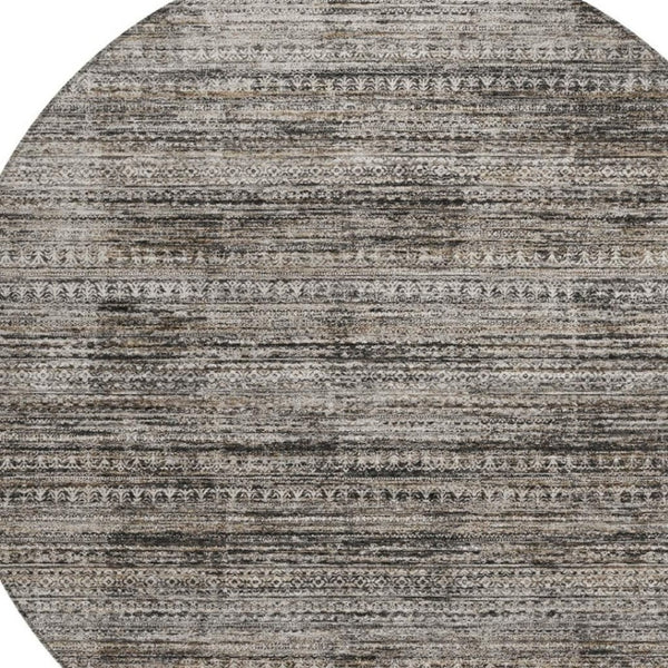HomeRoots 5' Stylish Taupe and Ivory Striped Washable Area Rug for Indoor and Outdoor Spaces - Easy Care! 8' Round 627793