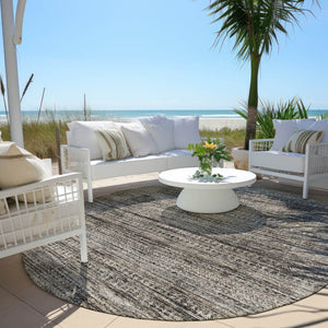 HomeRoots 5' Stylish Taupe and Ivory Striped Washable Area Rug for Indoor and Outdoor Spaces - Easy Care! 8' Round 627793