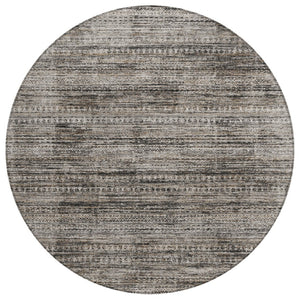 HomeRoots 5' Stylish Taupe and Ivory Striped Washable Area Rug for Indoor and Outdoor Spaces - Easy Care! 8' Round 627793
