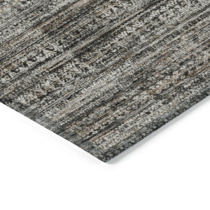 HomeRoots 5' Stylish Taupe and Ivory Striped Washable Area Rug for Indoor and Outdoor Spaces - Easy Care! 8' Round 627793
