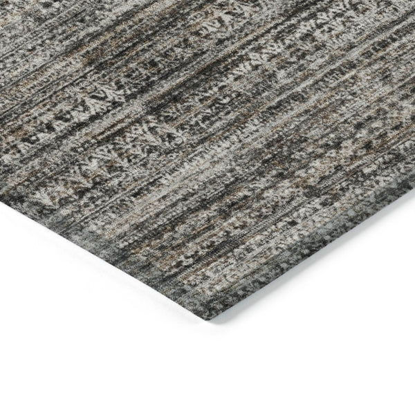 HomeRoots 5' Stylish Taupe and Ivory Striped Washable Area Rug for Indoor and Outdoor Spaces - Easy Care! 8' Round 627793