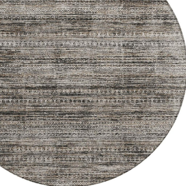 HomeRoots 5' Stylish Taupe and Ivory Striped Washable Area Rug for Indoor and Outdoor Spaces - Easy Care! 8' Round 627793