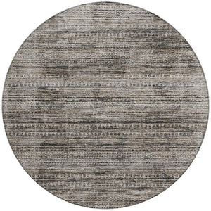 HomeRoots 5' Stylish Taupe and Ivory Striped Washable Area Rug for Indoor and Outdoor Spaces - Easy Care! 8' Round 627793