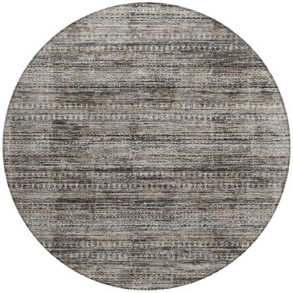 HomeRoots 5' Stylish Taupe and Ivory Striped Washable Area Rug for Indoor and Outdoor Spaces - Easy Care! 8' Round 627793