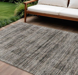 HomeRoots 5' Stylish Taupe and Ivory Striped Washable Area Rug for Indoor and Outdoor Spaces - Easy Care! 8' X 10' 627794
