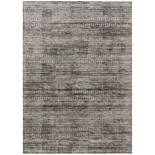 HomeRoots 5' Stylish Taupe and Ivory Striped Washable Area Rug for Indoor and Outdoor Spaces - Easy Care! 8' X 10' 627794