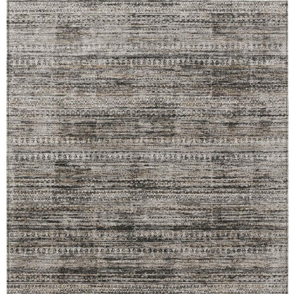 HomeRoots 5' Stylish Taupe and Ivory Striped Washable Area Rug for Indoor and Outdoor Spaces - Easy Care! 9' X 12' 627795
